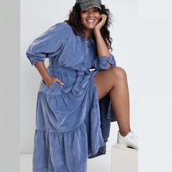 ANTHROPOLOGIE Pilcro Marta Tiered Corduroy Midi Dress - Picture 3 of 14